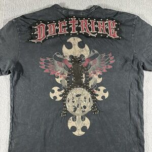 Doctrine Mens XL Distressed Black Studded Tee Shirt Embroidered Sexy‎ Woman
